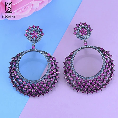 Siscathy Модные женские серьги-капли Роскошные корейские серьги в Дубае кубическая циркониевая инкрустация висячие серьги - Окраска металла: Hotpink