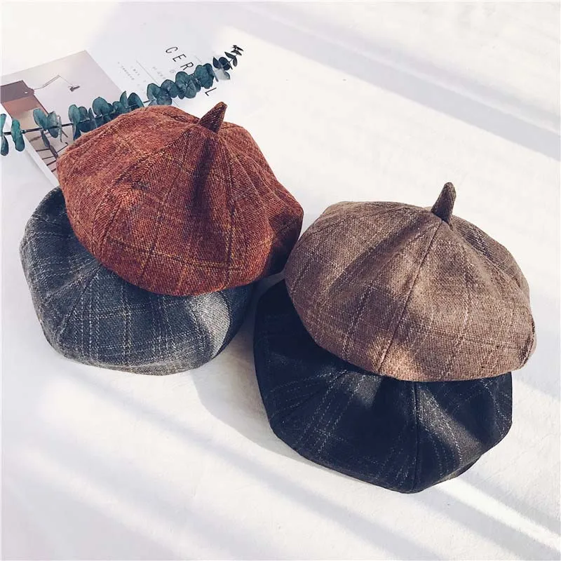 Female Pretty Cute Solid Newsboy Caps Wool Vintage British cap Plaid Artist Literature Hats Octagon Hat Free Shipping Sale |