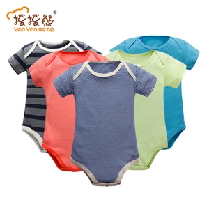 Детский хлопковый комбинезон с коротким рукавом и круглым вырезом, на возраст 0-24 месяца