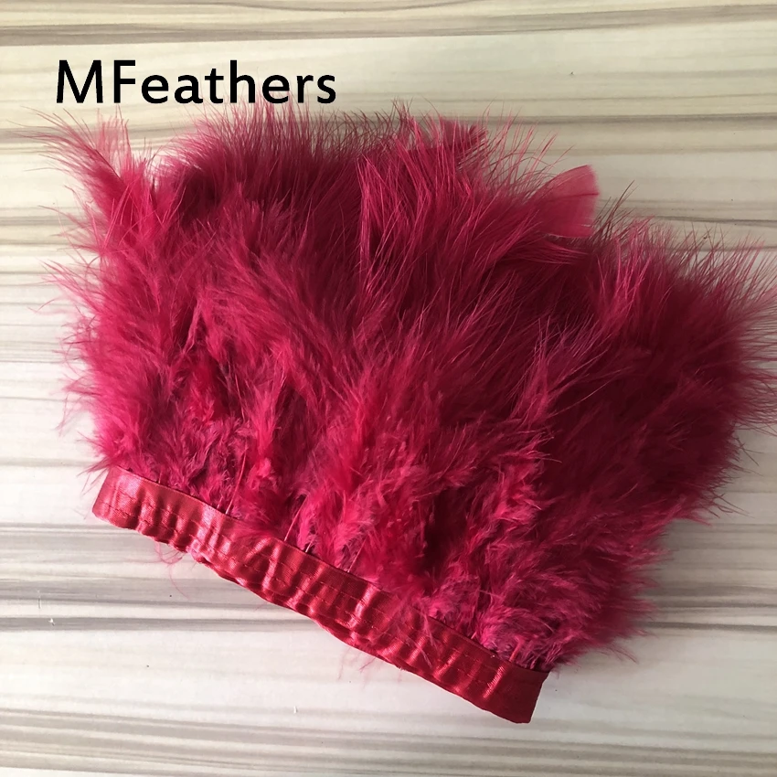 Оптовая продажа 10 метров крашеная бордовая/винно-КРАСНАЯ ОТДЕЛКА перьями 6-8