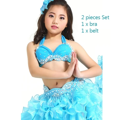 Blue bra belt Высший сорт детская одежда для танца живота 3 шт Восточный костюм бюстгальтер, пояс, юбка девушки набор костюма для танца живота Профессиональный - Цвет: Blue bra belt