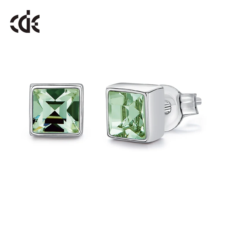 green CDE 925 пробы серебряные серьги, украшенные кристаллами от Swarovski квадратные геометрические серьги, ювелирные изделия для ушей, серебряные ювелирные изделия - Цвет камня: green