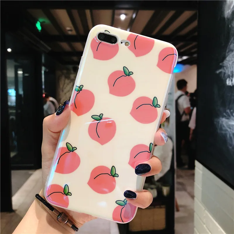Для iPhone X Розовый Прекрасный Чехол+ пленка из закаленного стекла для iPhone 6 6 S 6splus 7 7plus 8 8 plus милый персиковый чехол - Цвет: only case