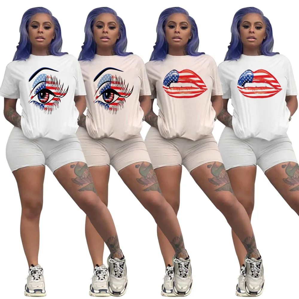 Новинка 2019 женский модный винтажный костюм с принтом флага глаз футболка