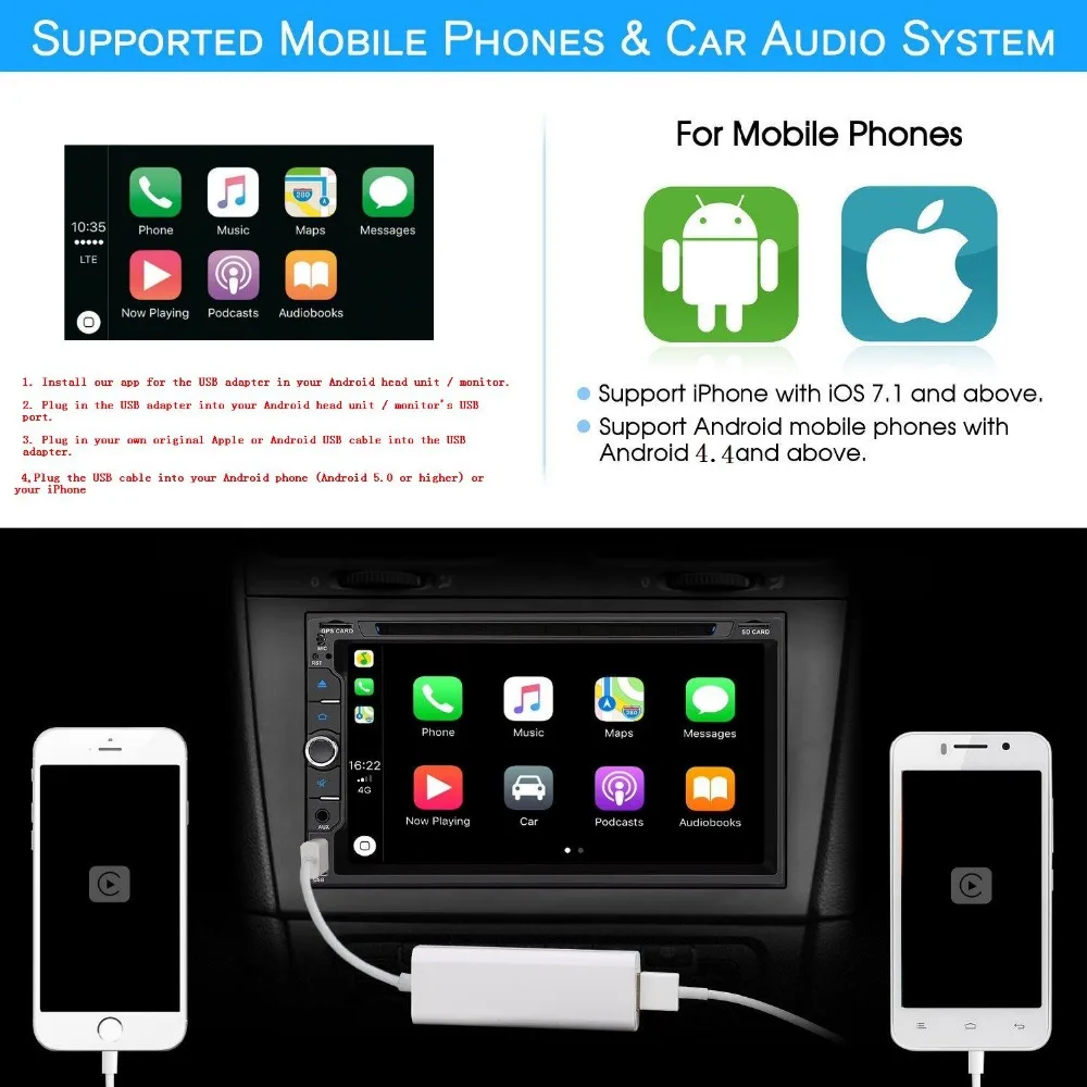 Аудио USB Smart Link Apple Внешний порт Carplay для Android навигации Mini Stick плеер с Авто compatib