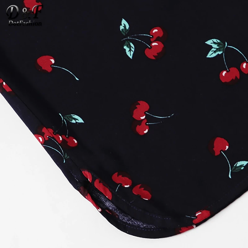 Dotfashion, темно-синий, с принтом вишни, с рюшами, на бретельках и штанах, пижамный комплект, сексуальная пижама для женщин,, Летняя Повседневная Домашняя одежда, кавайное ночное белье