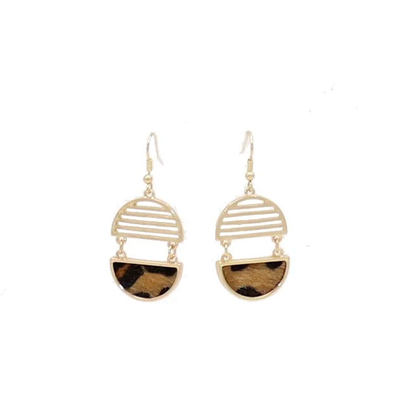 2018 new horsehair Leopard straw braid geometric Semicircle hollow out Dangle Earrings for Women | Украшения и аксессуары