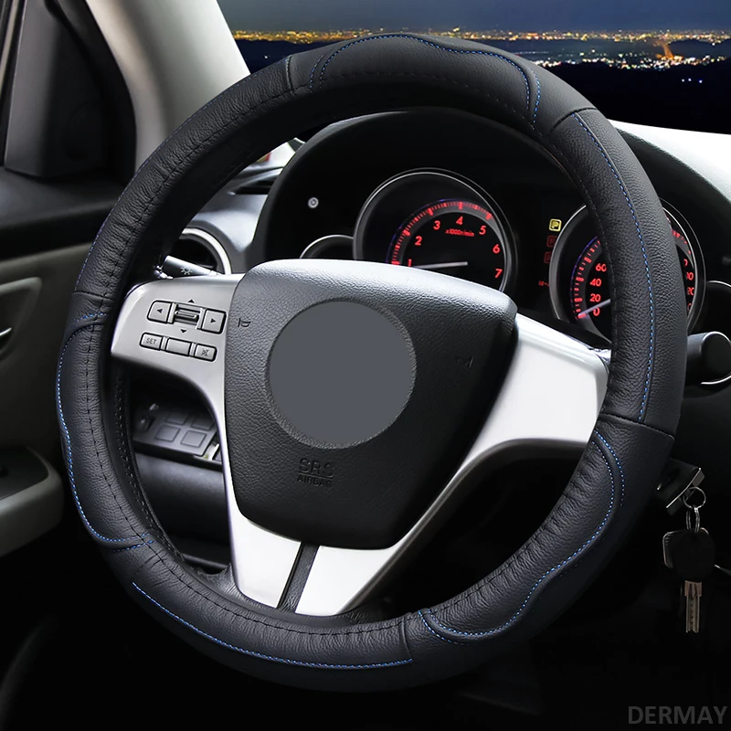 Кожаный чехол рулевого колеса автомобиля чехол для Mazda 2 3 Mazda 6 Axela Atenza CX-3 CX-5 CX5 CX-7 CX-9 аксессуары - Название цвета: Black-Blue