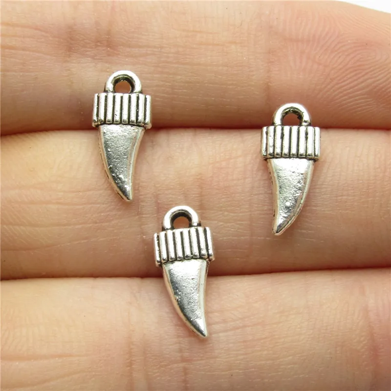 Оптовая продажа 120 шт. (13*6 мм) Античные Серебряные Подвески wolf's fang подходят для