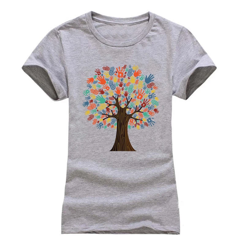 2017 г. Новые модные летние женские футболки Coloful дерево печатных футболка женщин
