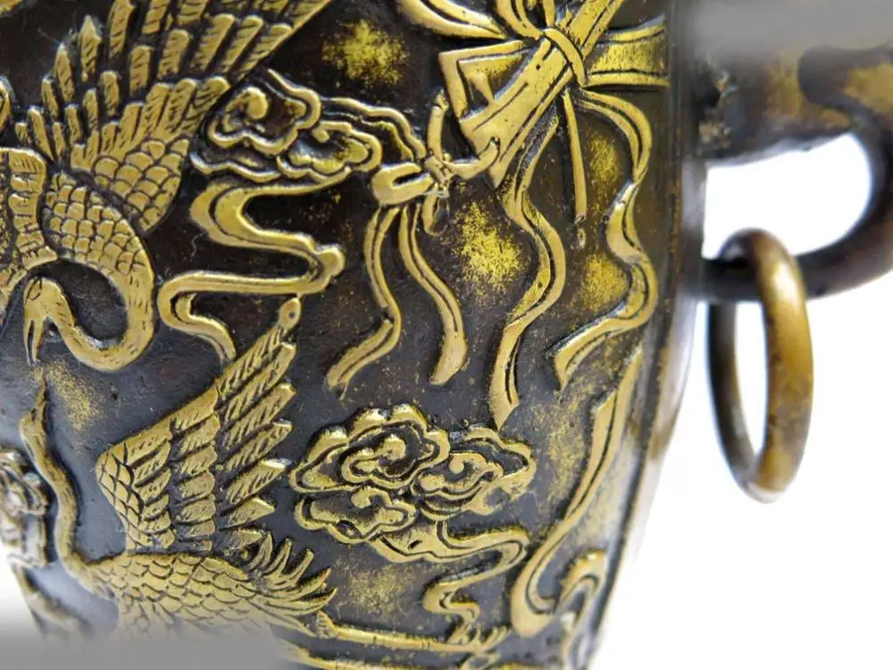 13 &quotКитай латунь тонкой работы лаки Два краны восьми сокровищ Вазы Скульптуры |