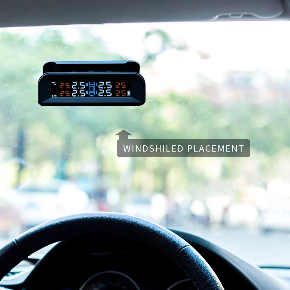 Новая система контроля давления в автомобильных шинах TPMS на солнечной энергии, 4 внутренних датчика, Температурная сигнализация Visture Q01W Q01N Q02W