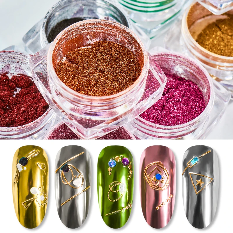 Зеркальный блестящий порошок для ногтей RBAN NAIL 0 3/0 5/1 г/кор. металлический цвет