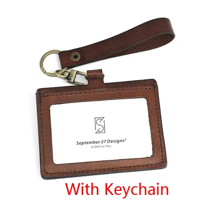 Coffee-Keychain Ремешок для ID бейджа, чехол из чистой натуральной кожи, держатель для кредитных/автобусных карт, аксессуары, брелок, топ из воловьей кожи, кошелек для монет и ID - Цвет: Coffee-Keychain