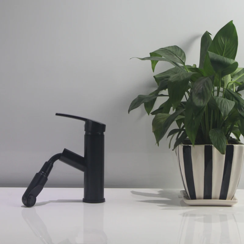 Черный смеситель для раковины кухонный кран хромированный латунный весенний с