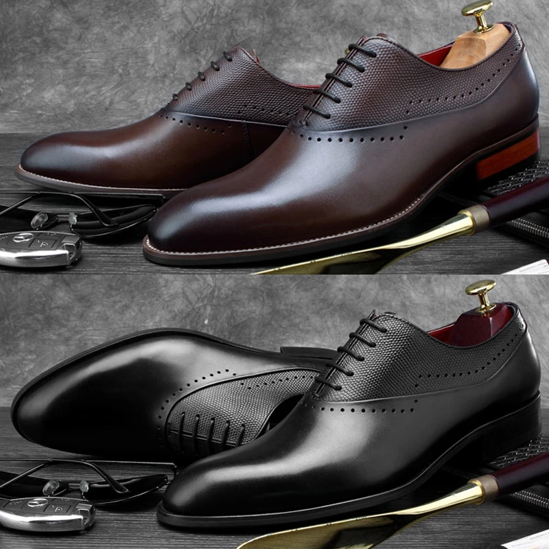 

New British Man Formal Dress Goodyear Shoes Genuine Leather Wedding Oxfords Classic Men's Round Toe Carved Brogue Flats SS417