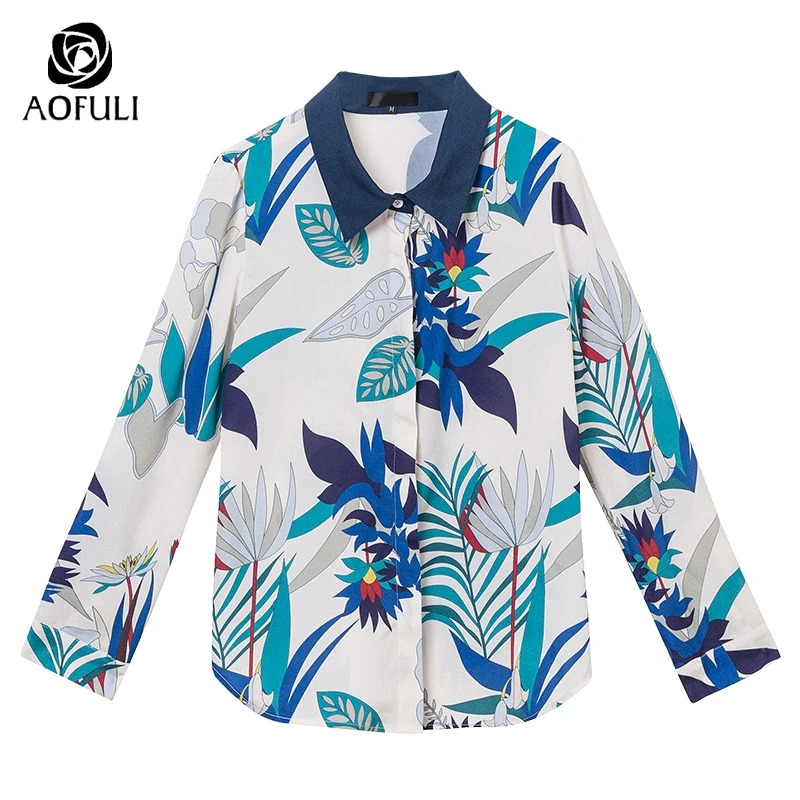Размеры S/M/L синяя рубашка с цветочным принтом 2018 женские весенние Блузы со