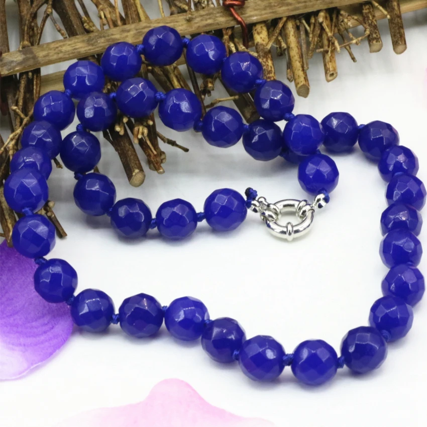 10 мм lapis lazuli каменный халцедонский нефрит граненое круглое ожерелье из синего