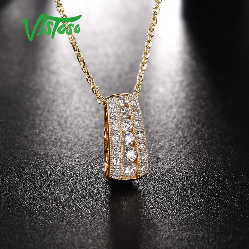 

VISTOSO Gold Pendant For Women Authentic 9K 375 Yellow Gold Sparkling Diamond Engagement Wedding Necklace Pendant Fine Jewelry