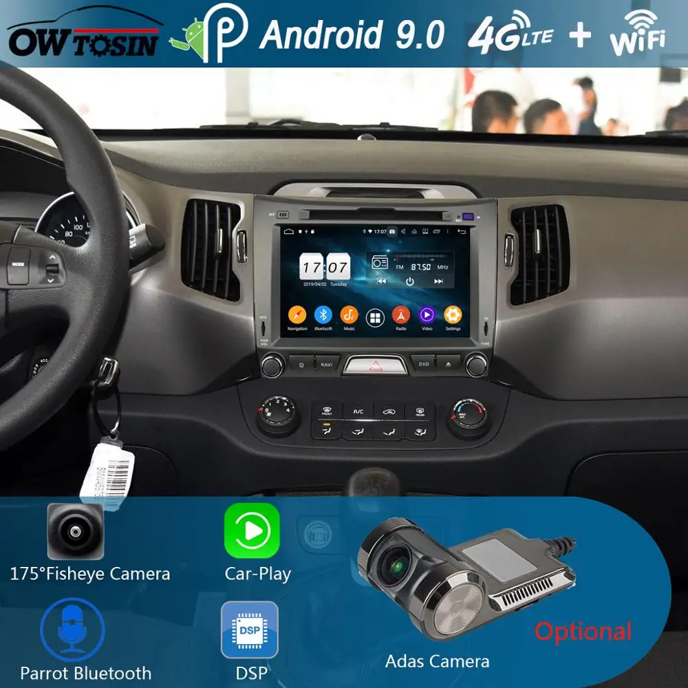 Автомобильный DVD-плеер 8 дюймов IPS 1280*720 ядер 4 Гб ОЗУ + 64 ПЗУ Android 9 0 для KIA Sportage R 2010-2016