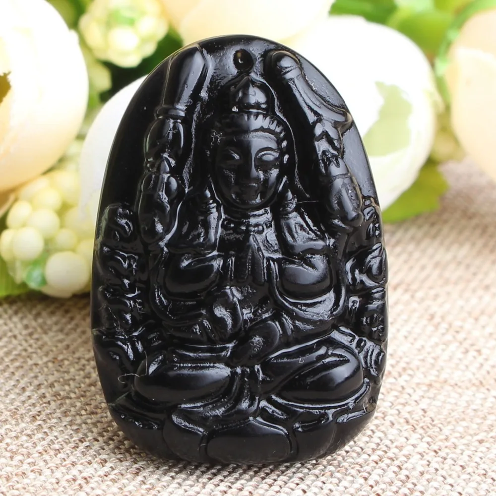 

8psNatural Black Obsidian Lucky Amulet Pendant Twelve Zodiac Jewelry Necklace Carving Natal Buddha Eight Patron Saint Accessorie