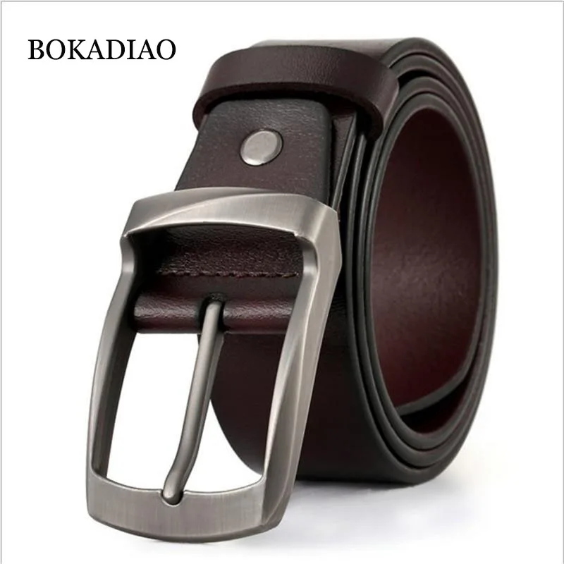 BOKADIAO men's genuine leather belt vintage Alloy Pin Buckle Black Cowskin waist belt Luxury designer Belts for Men high quality