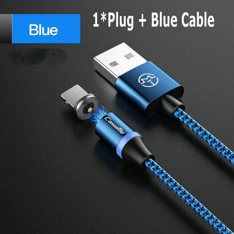 Blue CaseMe Магнитный светодиодный USB кабель для Xiaomi 360 Плетеный Магнитный штекер type C Micro USB для iPhone кабель для быстрой зарядки Магнитный кабель - Цвет: Blue