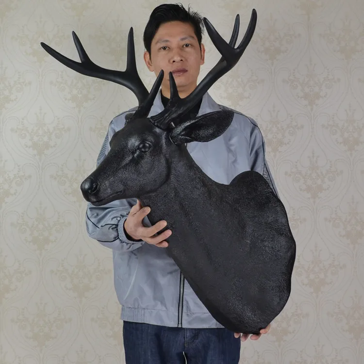 Полный размер настенный бак бюст черный голова оленя трофей стены искусства