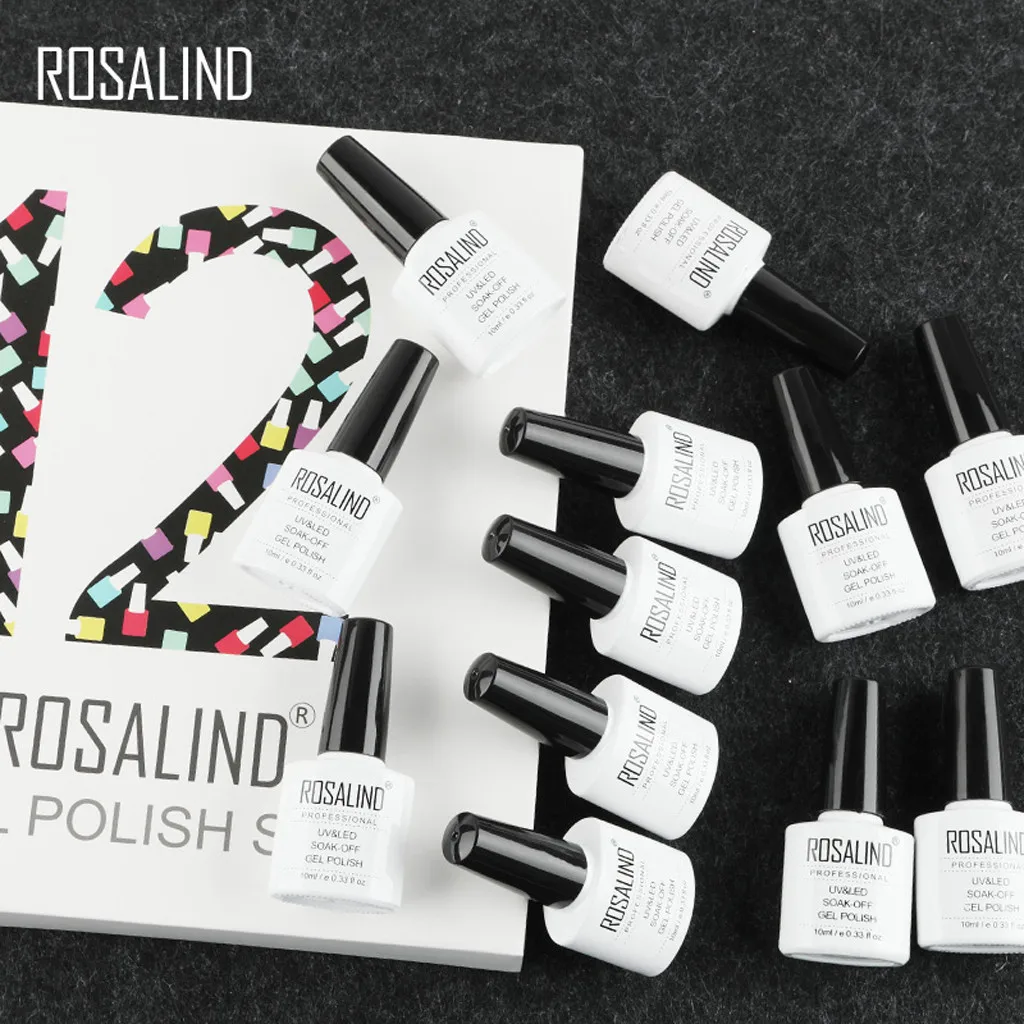 Rosalind клей для ногтей Цветной 12 бутылок лак для ногтей замачиваемый набор для дизайна ногтей лак масло для ногтей долговечный на водной основе