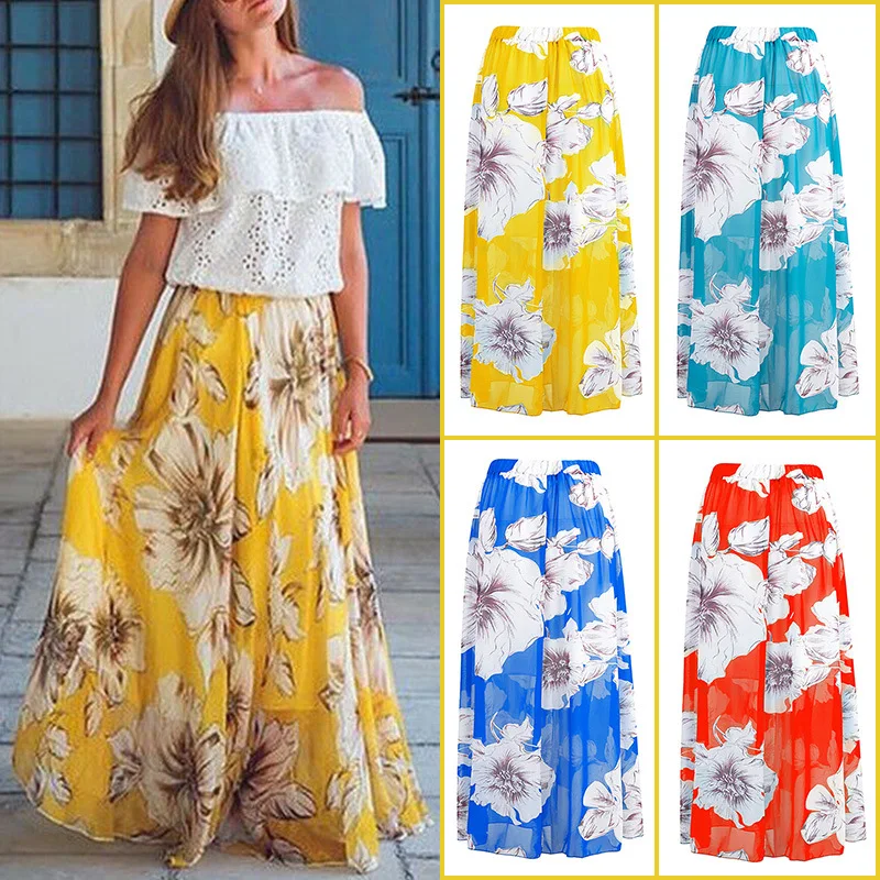 ZOGAA размера плюс Boho Женская Летняя обувь Цветочный принт Длинные юбки для дам