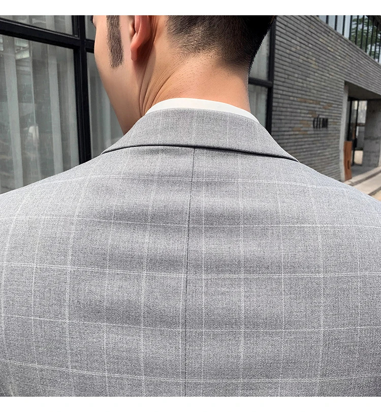 Plyesxale летние костюмы для мужчин Свадебный костюм для мужчин Slim Fit серый клетчатый формальный костюм костюмы, куртки, брюки жилет дропшиппинг Q309