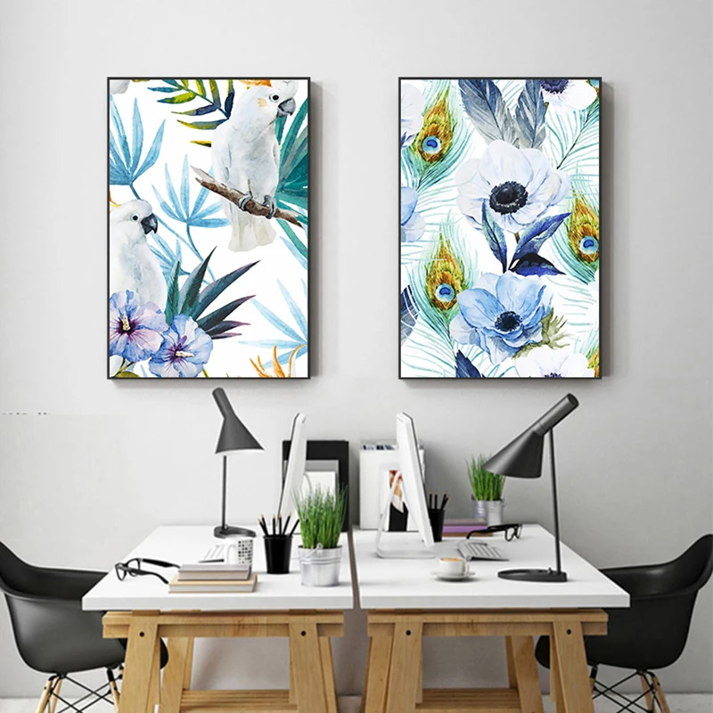 Nordic Plant Heaven Bird Canvas Painting Purple Flower Posters Prints for Living Room Romantic Wall Art Picture Affiche Salon | Дом и сад