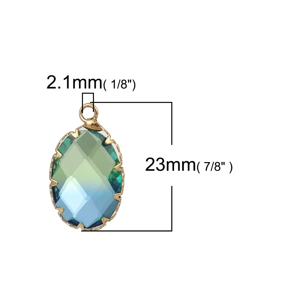 Подвеска DoreenBeads из меди и стекла овальная позолоченная оправа розовые красочные