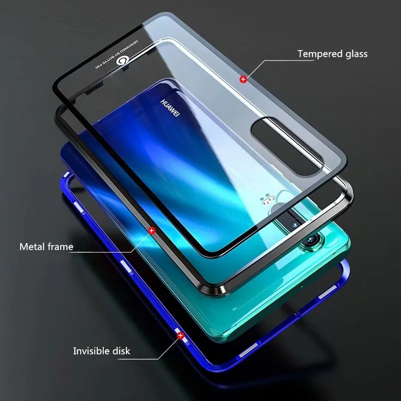 Магнитный адсорбционный флип-чехол для Huawei P30 Pro Lite задняя крышка из закаленного