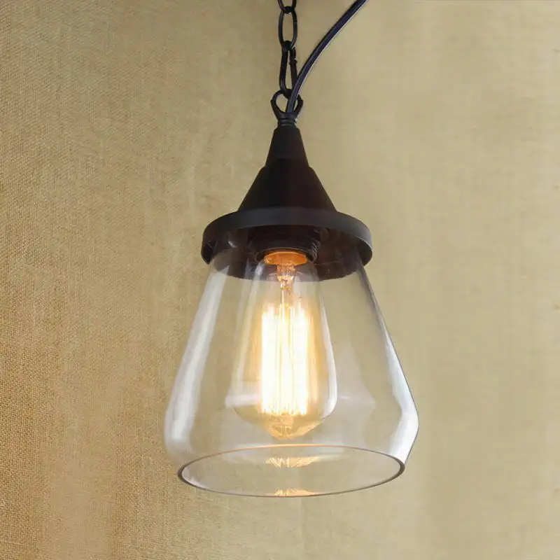 

Recycled retro Nostalgic Hanging clear glass cup Pendant Lamp with Edison Light bulb|Kitchen Lights and Cabinet Lighting