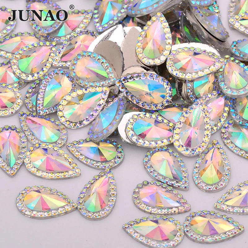 JUNAO 8x13 мм 10x14 форма в виде капли Crystal AB Смола Стразы не пришиваемые клеевые бусины