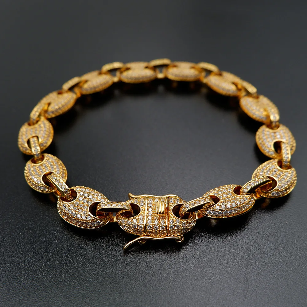 A 9 мм для мужчин массивный Iced Out Циркон Майями кубинская ссылка браслет копыто Bling хип хоп ювелирные изделия золото серебро AAA CZ кубинская цепь браслеты - Окраска металла: A