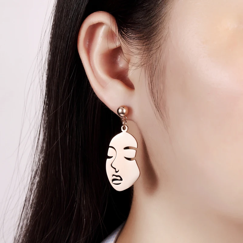 Серьги подвески женские из нержавеющей стали под розовое золото и