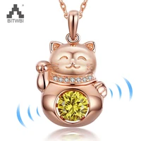 100 925 sterling silver fortune cat pendants cute lucky animals shaking yellow crystal necklace for women jewelry
