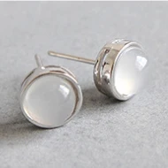 White Agate JShine Розовый Фиолетовый Кристалл Синий Песок камень лунный камень Малахит серьги гвоздики 925 стерлингового серебра серьги для женщин ювелирные украшения - Окраска металла: White Agate