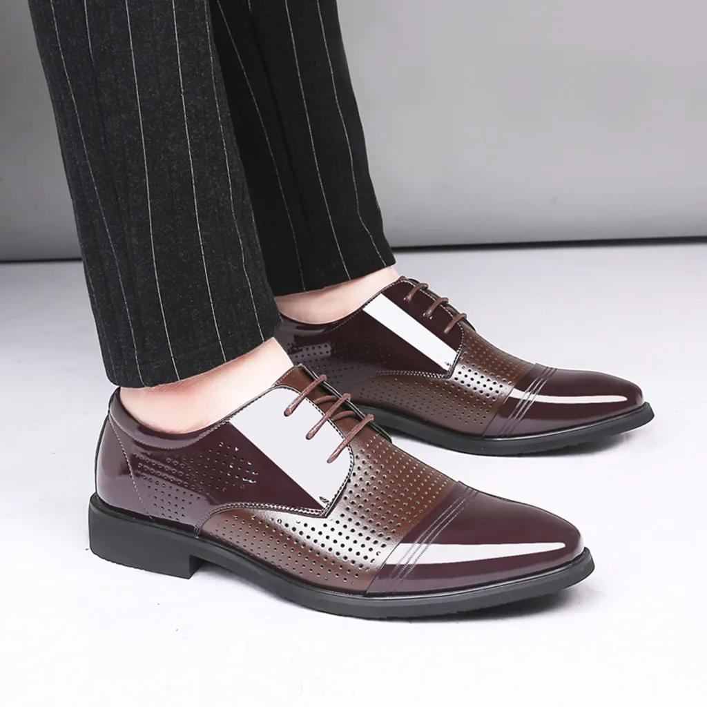 Мужские модельные туфли в деловом стиле классические кожаные на шнуровке модные