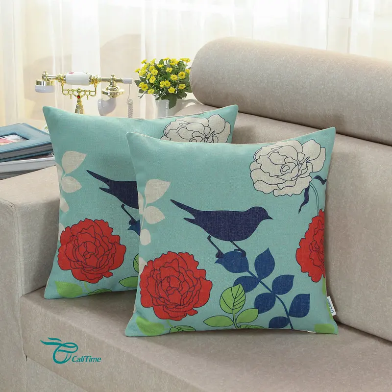 CaliTime Чехлы для подушек наволочки домашний декор автомобиля Цветочная Бирюзовая