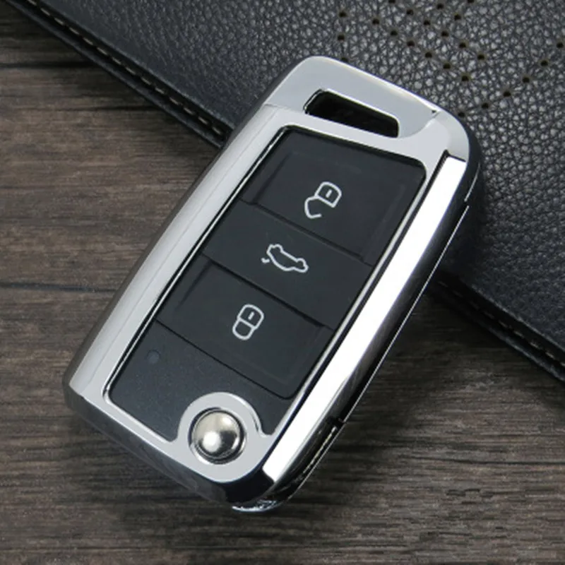 Цинковый сплав кожаный чехол для ключей для VW Golf 7 mk7 Skoda Octavia A7 Polo Key Portect чехол автомобильные аксессуары - Название цвета: Коричневый