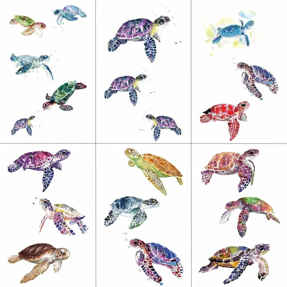 HXMAN Временная тату-наклейка с цветными черепахами женские татуировки для девочек