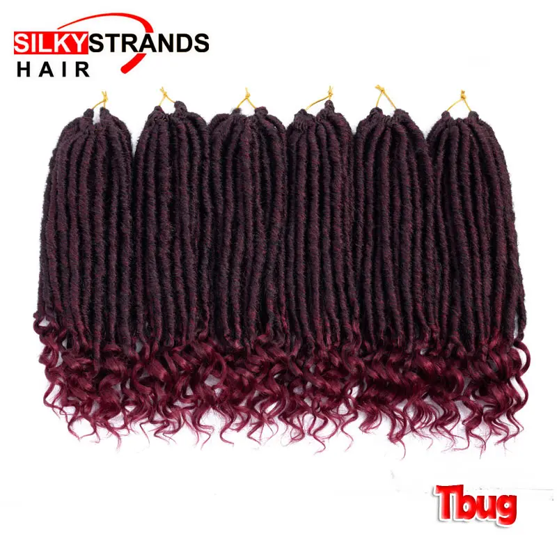 M1b/бургунди Ombre Goddess Faux Locs Curly вязаные волосы для наращивания с шелковистыми прядями синтетические мягкие Дрянные Locs крючком косы - Цвет: M1b/бургунди