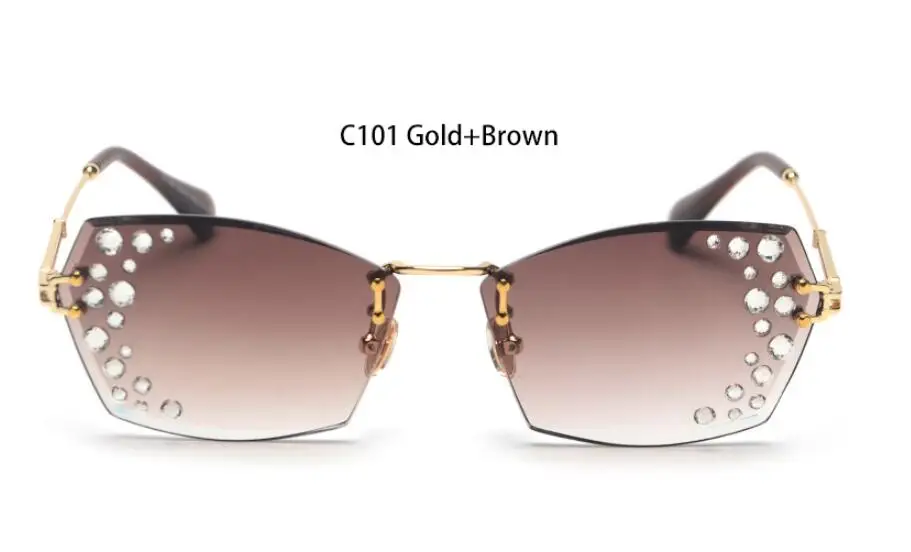 C101 gold brown Прямоугольные солнцезащитные очки без оправы, модный бренд, женские Стразы, градиентные солнцезащитные очки, серые, розовые, роскошные фиолетовые очки - Цвет линз: C101 gold brown