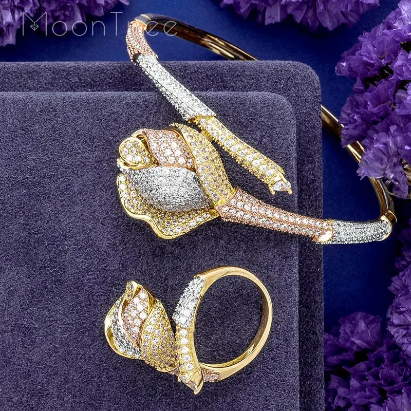 MoonTree эксклюзивный розовый цветок супер блестящий кубический цирконий женский