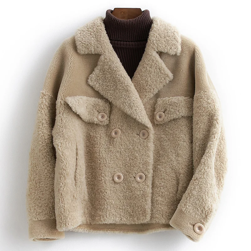 2018 Winter New Women's Leather Grass Coat Sheep Shearing Temperament Lapel Fashion Outer Wool Thick Warm Loose Jacket LB228 | Женская