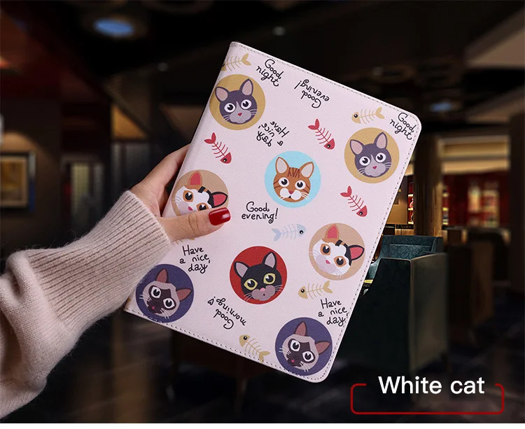 White of cat Защитный чехол для планшета для apple ipad 2 3 4 Флип Смарт Стенд Крышка искусственная кожа милый кот иллюстрация чехол A1395 A1396 - Цвет: White of cat