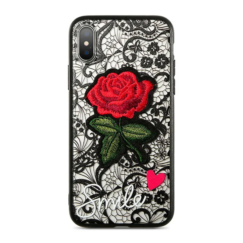 Модный кружевной чехол с вышитыми розами для iPhone 11 Pro XS Max XR X 8 7 6 6S Plus Samsung Galaxy Note 10 9